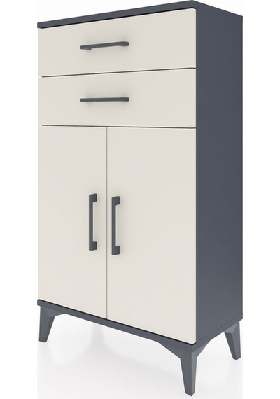 Arges Komodin Tek Raflı 2 Çekmeceli 2 Kapaklı 60x30x106 Antra... Antrasit