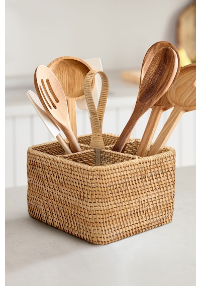 Koza Home Meander El Yapımı Kare Rattan Kaşıklık 8954 18x18x26 Cm Naturel