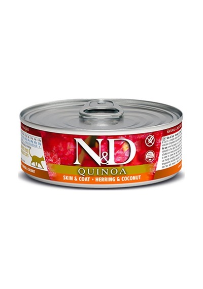 N&D Quinoa Skin Coat Ringa Balıklı Hindistan Cevizli Kedi Konserve Maması 80 G