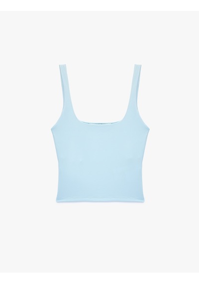 Koton Kare Yaka Slim Fit Kalın Askılı Crop Üst Mavi 6sak10228ek
