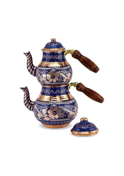 Gül Çiçek Mavi Küçük Bakır Çaydanlık 1,4 Lt