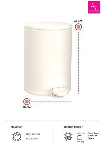 Primanova Cigo Compact 3 Lt Banyo Mutfak Ofis Çelik Çöp Kovası - Mat Bej
