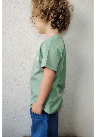Breeze Erkek Çocuk Tişört Cool Yazı Armalı Cepli 1.5-5 Yaş, Mint Yeşili