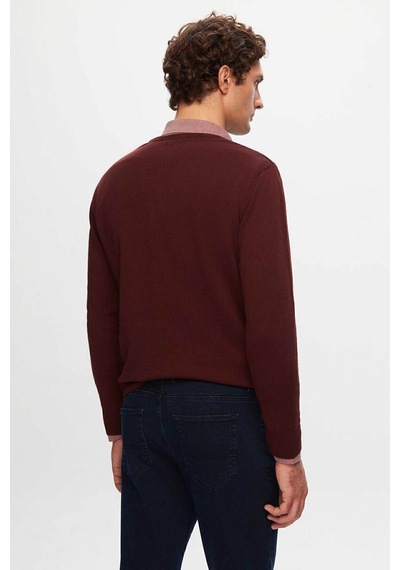 D'S Damat Ds Damat Slim Fit Bordo Pamuk Karışımlı 2'Li V Yaka Triko Ve Gömlek 1HC0206VBN01 Bordo