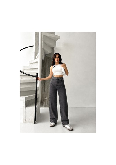Kene Jeans Kar Siyah Likralı Boyfriend Bol Paça Denim Pantolon Kar Siyah
