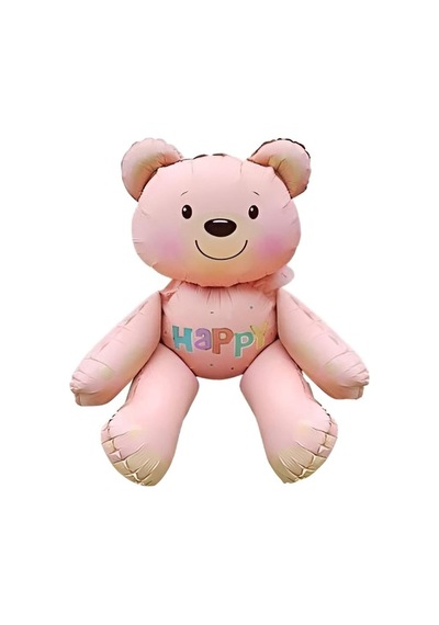 51x54 Cm Oturan Ayı Pembe Folyo Balon - Doğum Günü Parti Dekorasyon Balonu Çok Renkli
