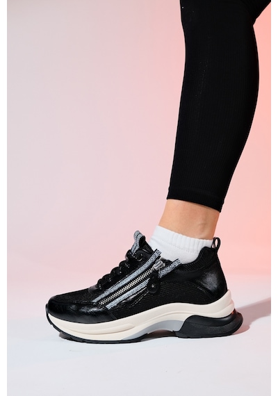 Luvishoes Oude Siyah Kadın Fermuarlı Kalın Taban Spor Sneakers Siyah