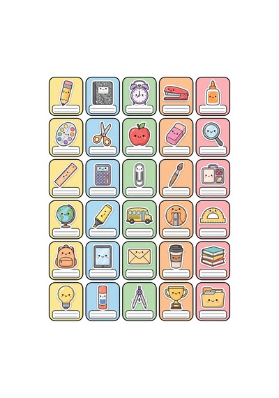 30 Adet Okul Eşyaları Sticker Seti - Defter Laptop Ajanda İçin Çok Renkli