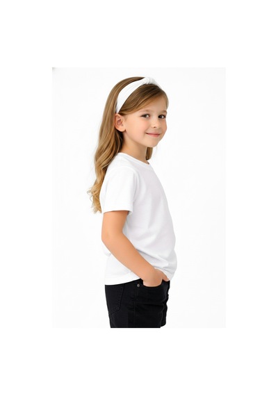 Parti Selesi Unisexs Çocuk Düz Kısa Kollu T-shirt Beyaz