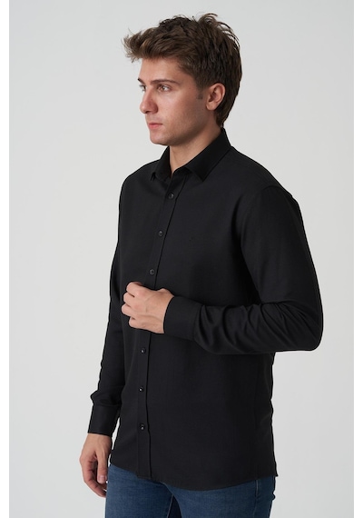 White Stone Caldas Da Rainha G2518 Slim Fit Gömlek Desenli Siyah Siyah