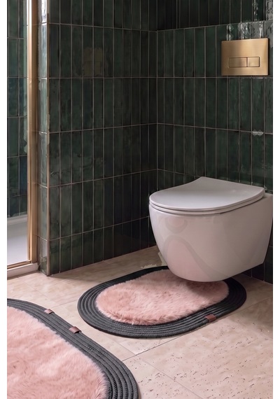 Banyo Paspası Takımı 60x100+40x60 Cm Düz Pembe & Antrasit Gri