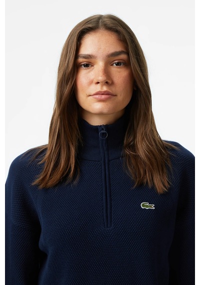 Lacoste Relaxed Fit Uzun Kollu Yarım Fermuarlı Kadın Triko Kazak Lacivert Lacivert