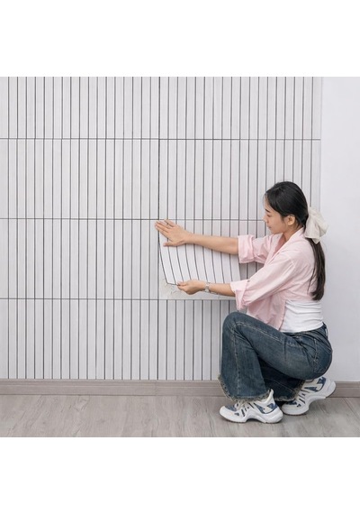 Kendinden Yapışkanlı Ahşap Duvar Çıtası Desenli Duvar Paneli 30x60cm 1, Beyaz