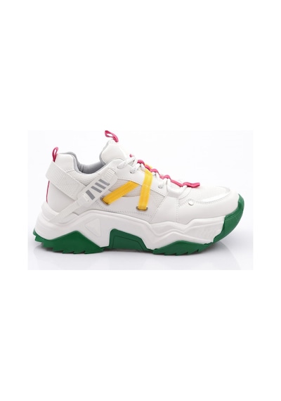 Dgn 65160 Kadin Bağcikli Sneaker Ayakkabi 65160-2027-R145933 Beyaz - Fuşya - Sarı