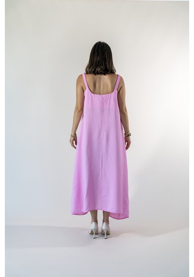 Kadın Pembe Askılı Bol Bodrum Elbise Pembe