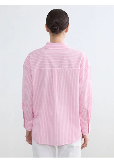 Lc Waikiki Pembe Çizgili Poplin Kadın Gömlek