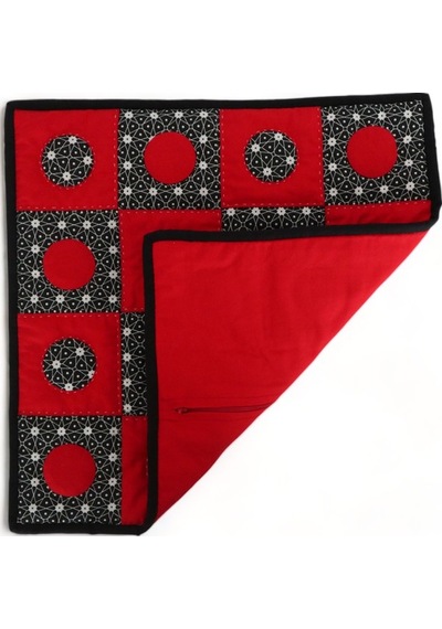 Patchwork El Yapımı Yastık Kırmızı Siyah Kırmızı