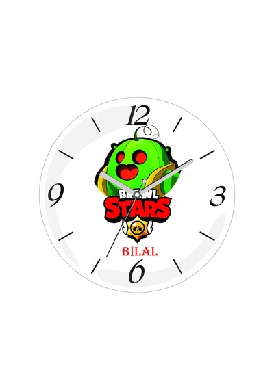 Kişiye Özel Brawl Stars Spike Çap 30cm Sessiz Akar Bombeli Gerçek Cam Duvar Saati Çok Renkli