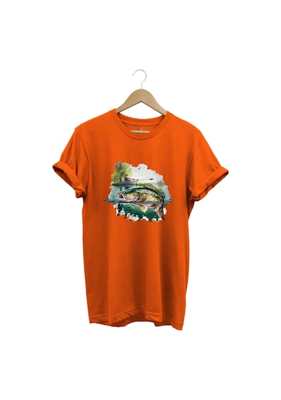 Balıkçılık Levrek Balığı Ve Teknede Olta Ile Balık Tutmak %100 Pamuk Regular Fit Turuncu T-shirt Turuncu