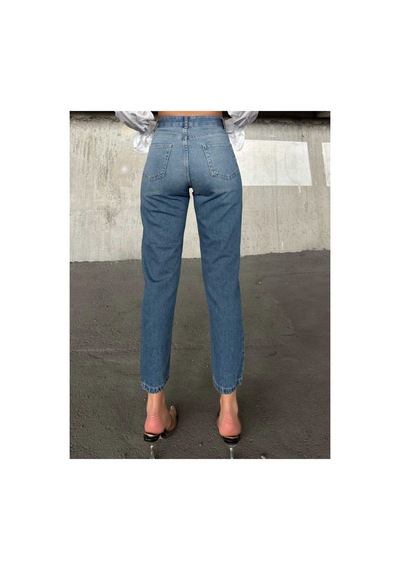 Kene Jeans Yüksek Bel Tintli Tam Kalıp Lazer Yırtık Mom Jeans Tint İşlemli