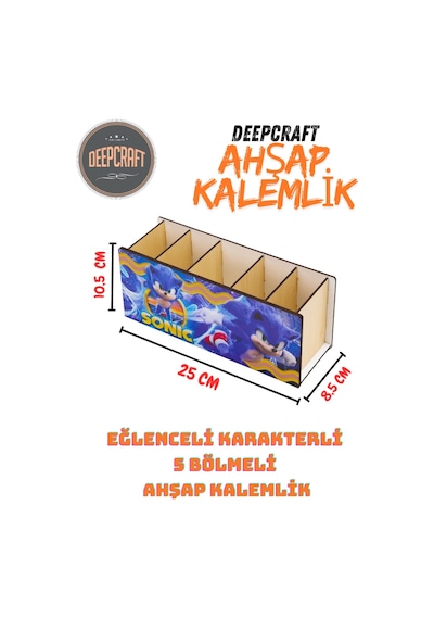 Deepcraft Ahşap Çocuklar İçin Masa Üstü Kare Kalemlik & Organizer-sonic