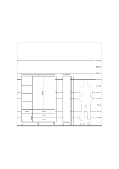 Arges Dolap 5 Raflı 4 Çekmeceli Tek Askılı 132x30x195 Çam-ant... Çam