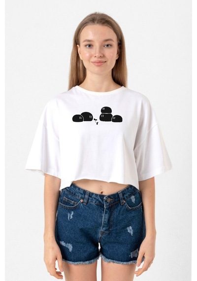 Clannad Anime Dango Daikazoku Beyaz Kadın Crop Tshirt Beyaz
