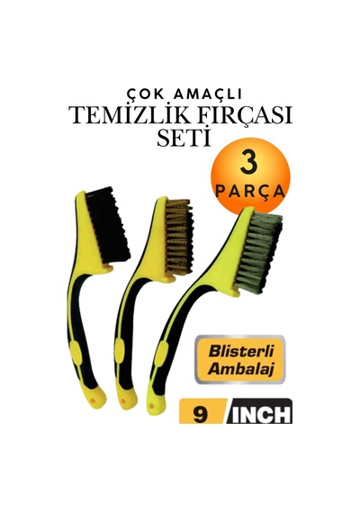 3'lü Set Metal Tel Temizleme Fırçası - Plastik Saplı Çok Amaçlı Pas, Kireç, Ağır Kir Temizleyici Tel Fırça Seti - Mangal, Izgara, Soba Ve Ocağı Temizleme Fırçaları