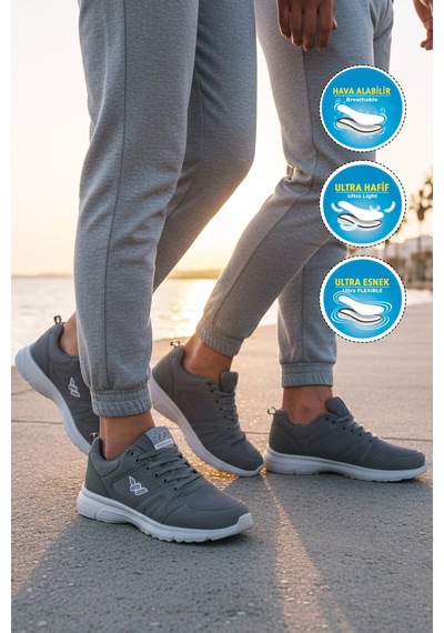 Walkway Füme Fileli Hafif Bağcıklı Esnek Unisex Spor Ayakkabı 020 G