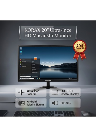 Korax 20 Inch" 1600x900 60hz Slim Bezel Led Masaüstü Monitör