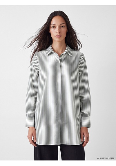 LC Waikiki Lc Waıkıkı Haki Çizgili Poplin Kadın Gömlek Tunik