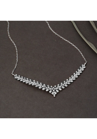 Bilezikci Modern Tasarım 14 Ayar Beyaz Altın Hanımeli Set Stpj34133