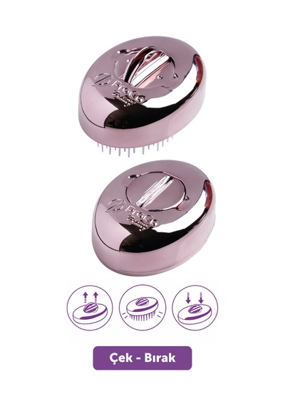 Premium Shinybrush Saç Fırçası - Kendini Temizleyen, Aynalı, Çanta Boy - Compact Detangling To Go Kahverengi