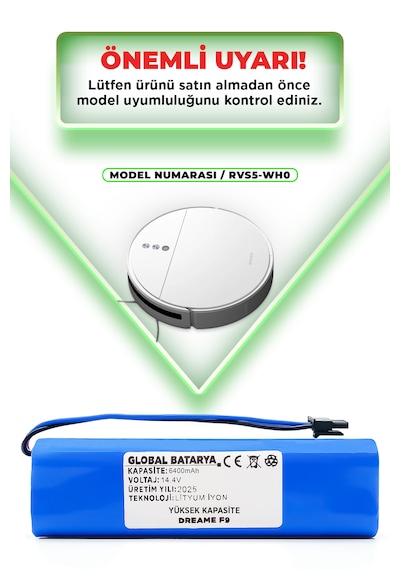 Dreame F9 Uyumlu Batarya 6400mah