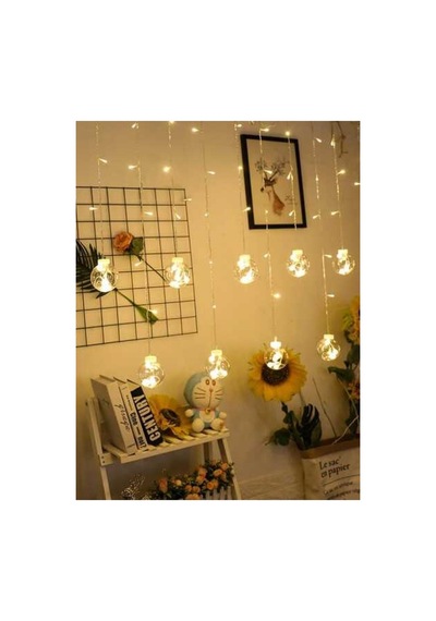 Dekoratif Işıklı Saçaklı Top Perde Led Fişli 8 Fonksiyonlu Günışığı Gün Işığı