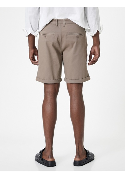 Koton Kumaş Şort Slim Fit Chino Düğmeli Katlı Paça Cep Detaylı Vizon 4sam40107hw