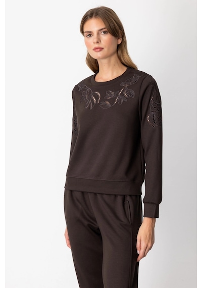 On Fashion Kolları Ve Yakası Pencere Detaylı Kahverengi Sweatshirt 66322 Kahve