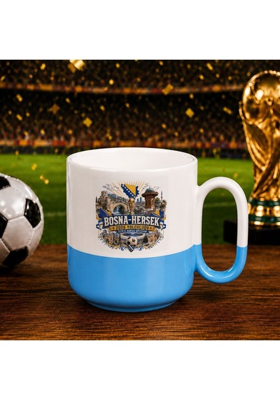 Bk Gift Bosna-hersek Taraftar Temalı Dünya Futbol Kupası Tasarımlı Mavi Joyful Kupa Bardak-2 Beyaz
