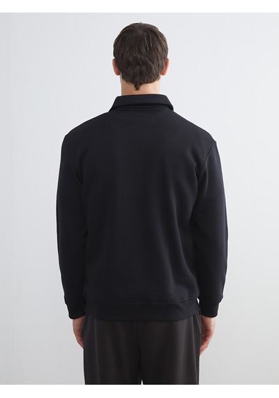 Lcw Vision Siyah Polo Yaka Erkek Kalın Sweatshirt