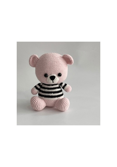 Amigurumi Tam Tam Ayıcık Çizgili Kazaklı El Örgüsü Oyuncak Bej