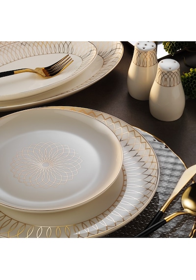 Aryıldız 34011 Tılsım Umbrella Porselen 60 Parça Yemek Takımı Gold