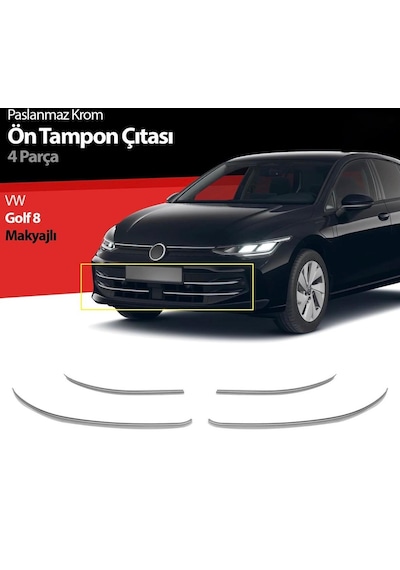 Vw Golf 8.5 Makyajlı Hb Krom Ön Tampon Çıtası 4 Prç. 2024 Üzeri