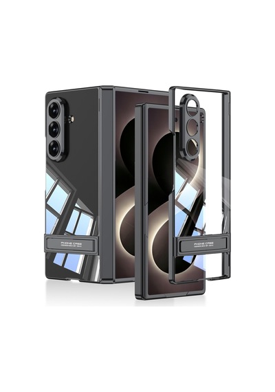 Samsung Galaxy Uyumlu Z Fold 8 Ultra Kılıf Kamera Korumalı Şeffaf Sarrmaz Standlı Kapak Siyah
