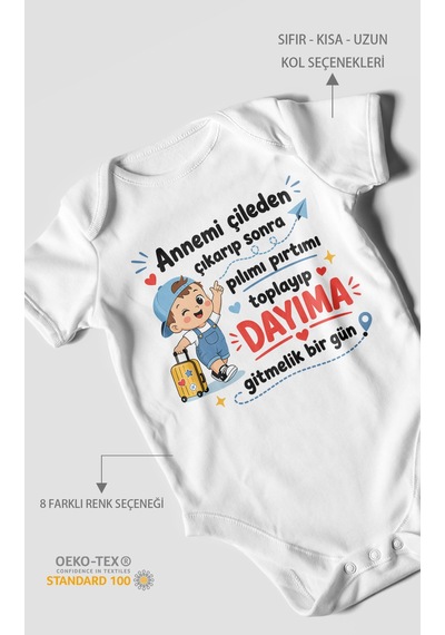 Morivokids Anneye Ve Dayıya Özel Kısa Kollu Bebek Body %100 Pamuk Zbn153-kk Beyaz
