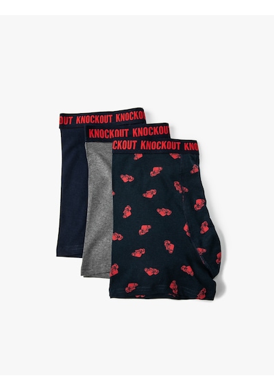 Koton 3'lü Boxer Seti Boks Temalı Sloganlı Bordo Desenli 4wlm90031mk