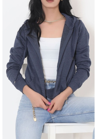 Buyers Butik - Kapşonlu Fermuarlı Sweat Koyuindigo - 11866.108. 001