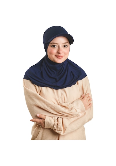 Hürrem Bone Lacivert Pratik Hazır Geçmeli Şapkalı Tesettür Eşarp Viskon Düz 2513 02 lacivert