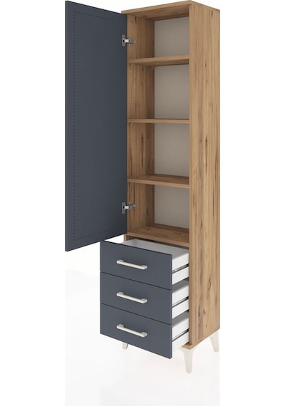 Arges Dolap 4 Raflı 3 Çekmeceli Tek Kapaklı 44x30x182 Çam-ant... Çam