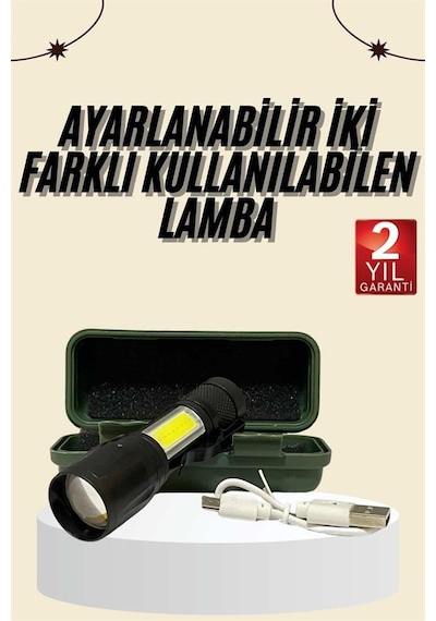 Uzun Menzilli Şarjlı El Feneri Uzun Ömürlü Led Işık Lamba - Lisinya