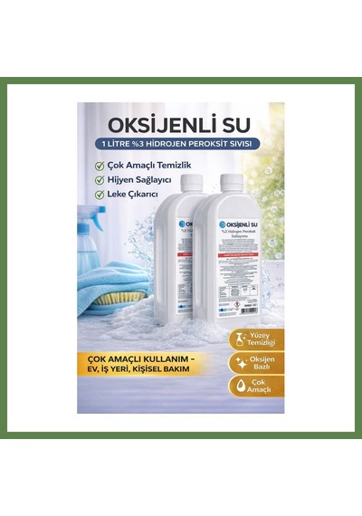Bezos Oksijenli Su 1 Litre 2 Adet Set %3 Hidrojen Peroksit Solüsyonu Çok Amaçlı Temizlik Ve Hijyen Sıvısı Hb006